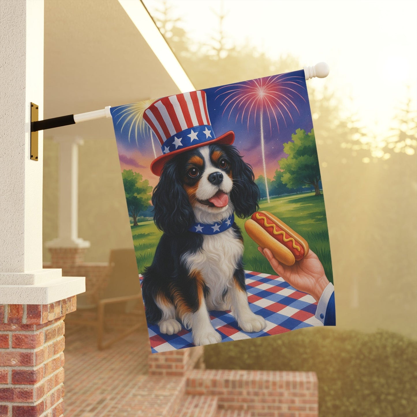Tricolor Cavalier King Charles 4th of July Garden Flag
