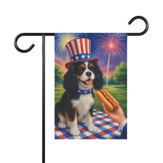 Tricolor Cavalier King Charles 4th of July Garden Flag