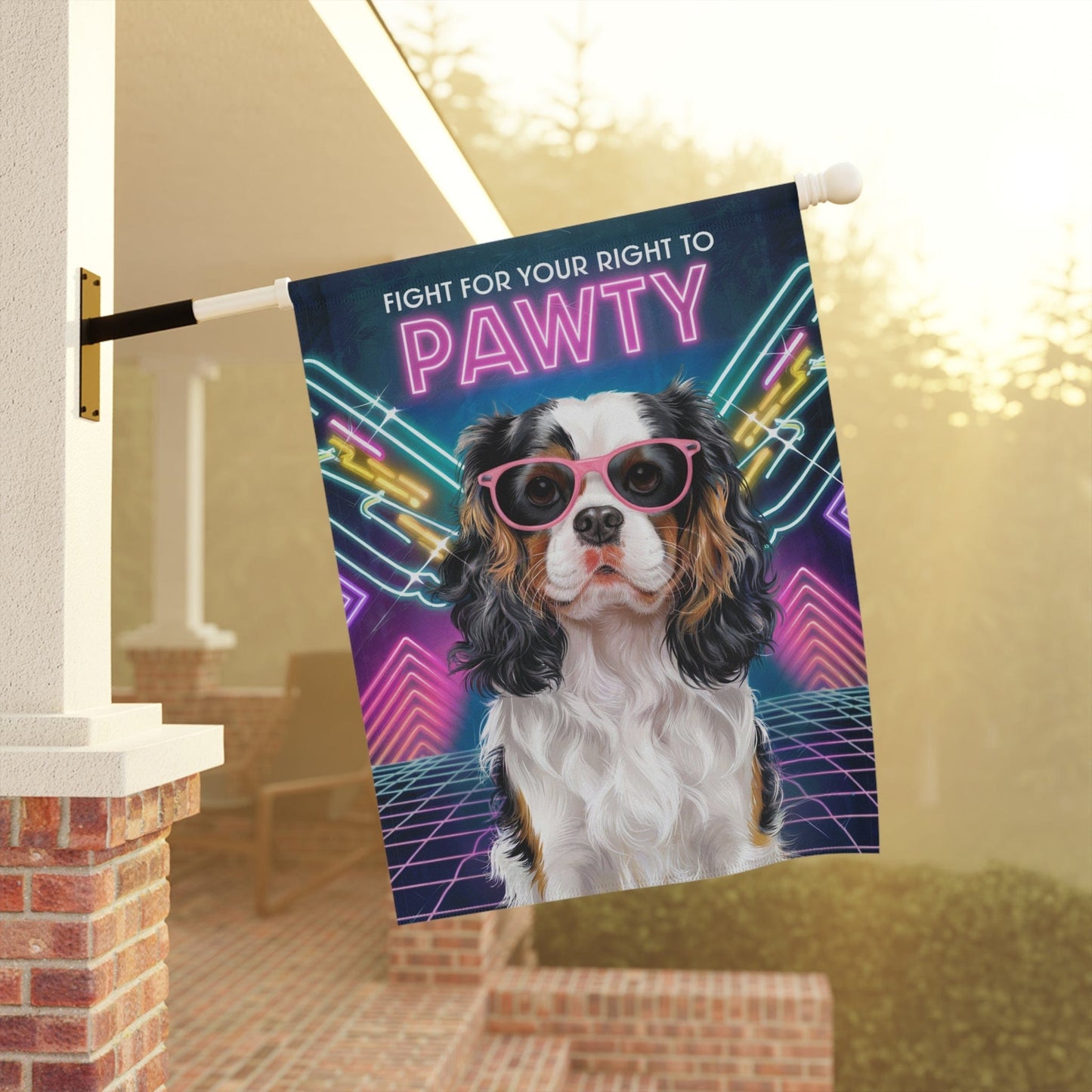 Printify Garden Flag Tricolor King Charles Cavalier 80s Decoration Garden Flag