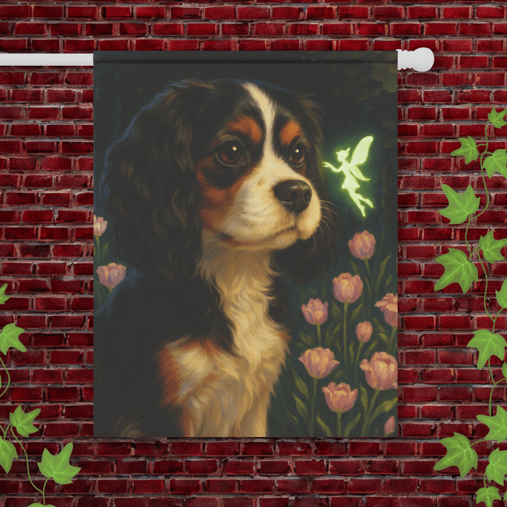 Printify Garden Flag 24.5'' × 32'' Tricolor King Charles Cavalier Fairy Garden Flag