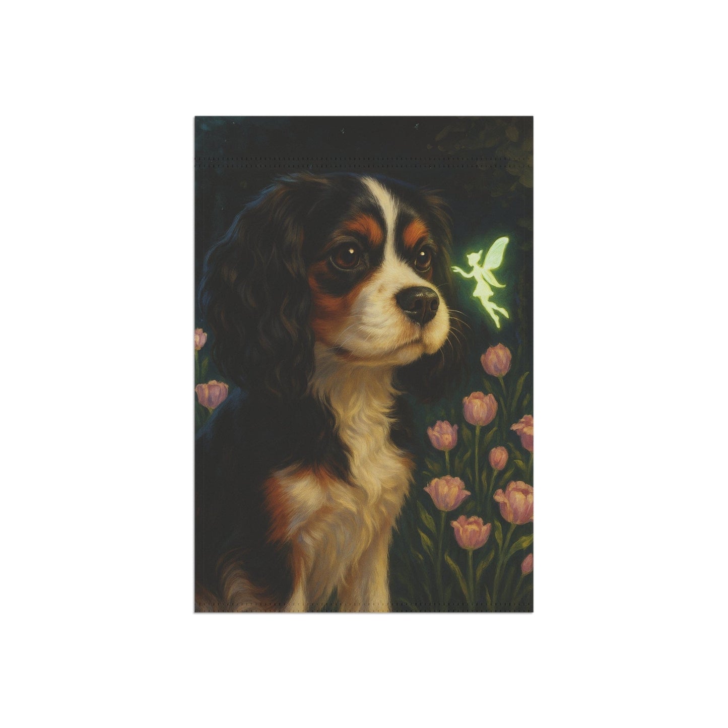 Printify Garden Flag Tricolor King Charles Cavalier Fairy Garden Flag