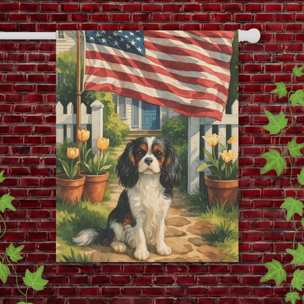 Printify Garden Flag 24.5'' × 32'' Tricolor King Charles Cavalier Spaniel America Garden Flag