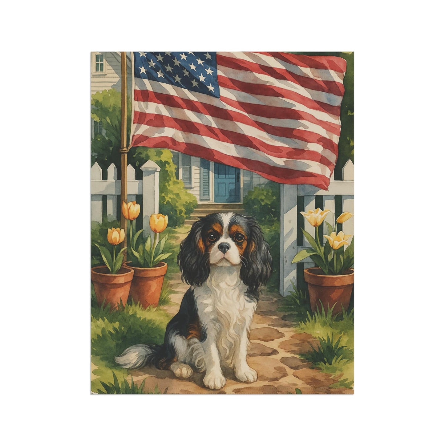 Printify Garden Flag Tricolor King Charles Cavalier Spaniel America Garden Flag