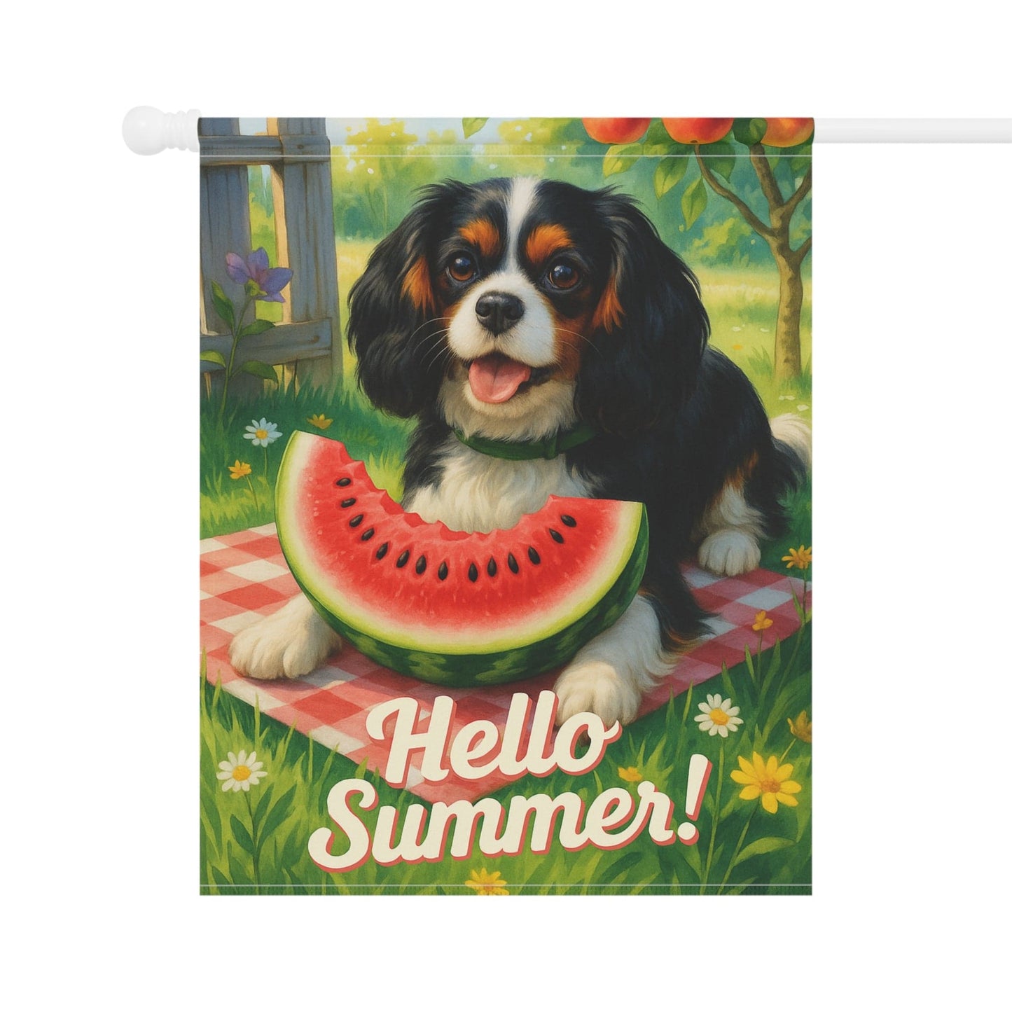 Printify Garden Flag Tricolor King Charles Cavalier Watermelon Garden Flag