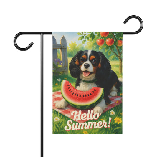 Tricolor Cavalier King Charles Watermelon Garden Flag