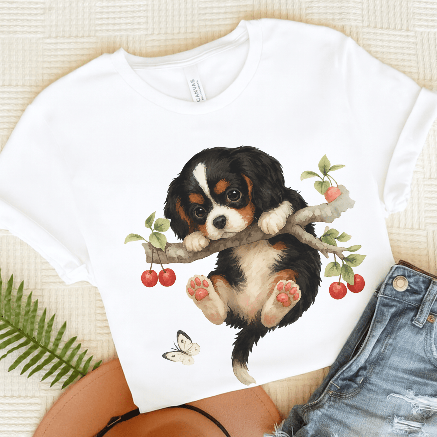 Printify T-Shirt White / S Tricolor King Charles Hang In There Tshirt