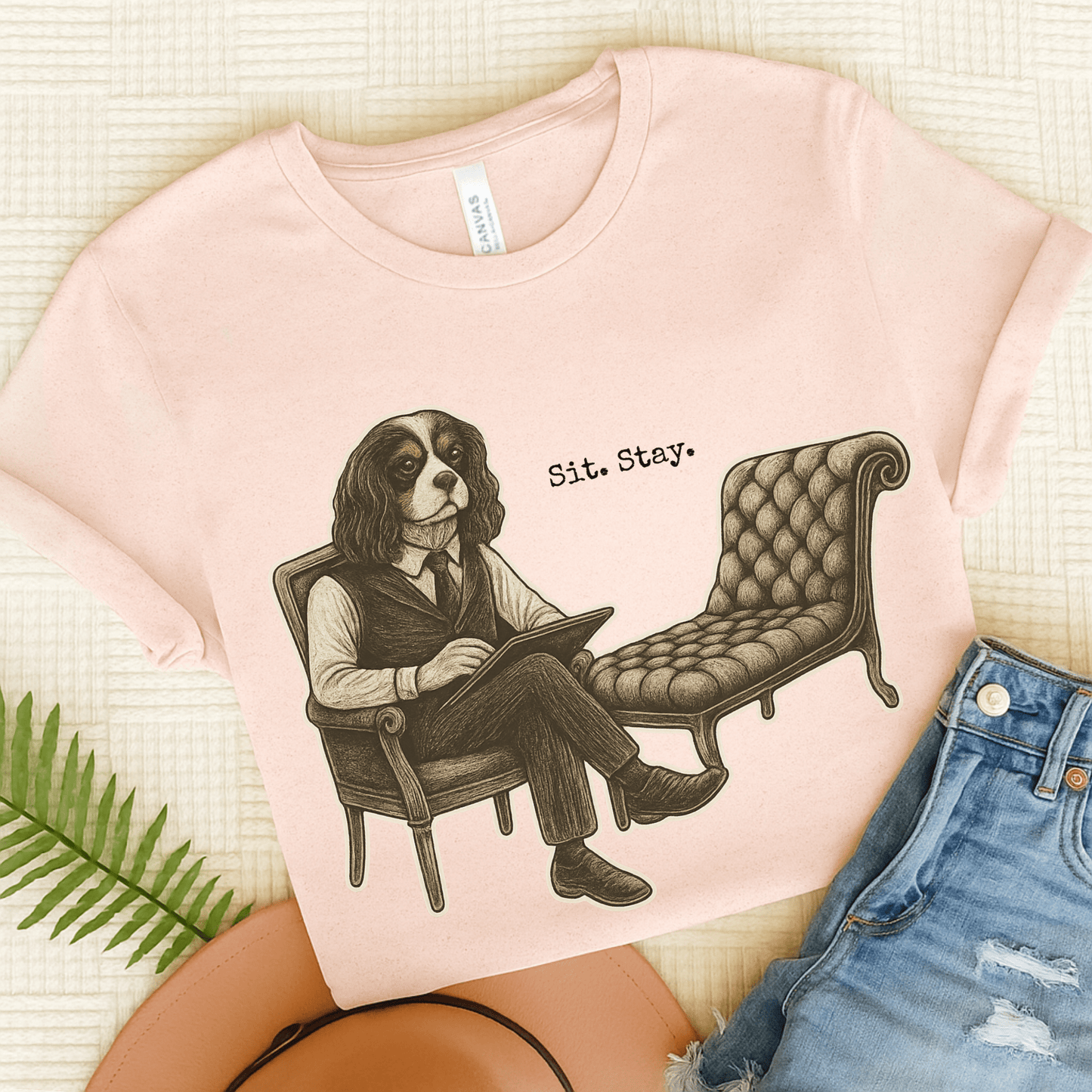 Printify T-Shirt Soft Pink / S Tricolor King Charles Sit Stay TShirt