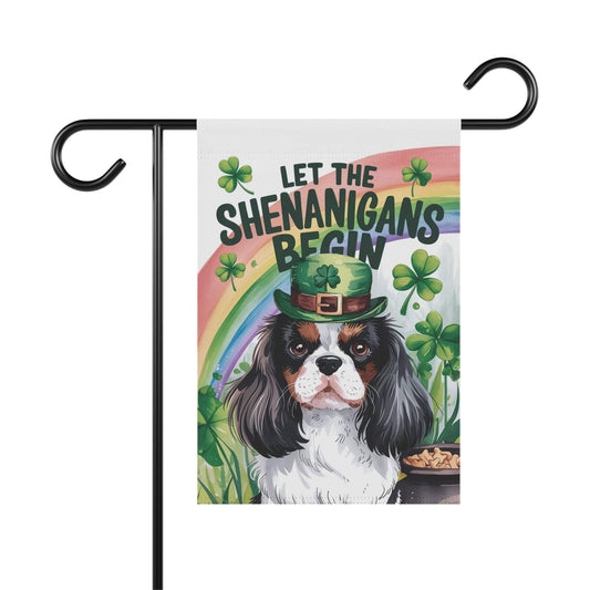 Tricolor King Charles Spaniel St Patricks Day Garden Flag