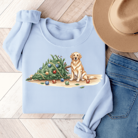 Uh Oh Christmas Golden Retriever Unisex Sweatshirt Light Blue