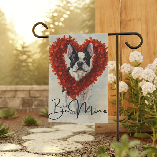 Valentine Sparkles Piebald Frenchie Garden Flag