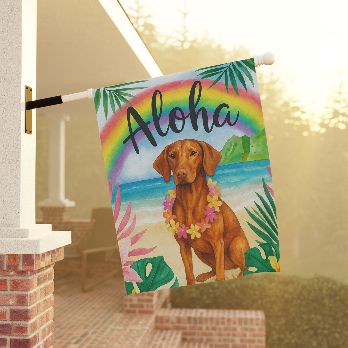 Printify Garden Flag Vizsla Dog Aloha Luau Garden Flag