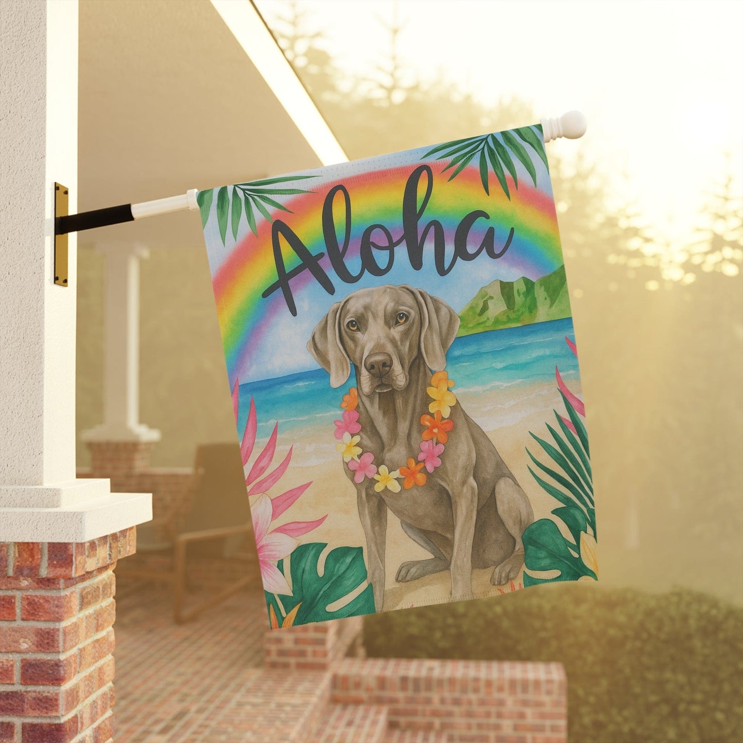 Weimaraner Dog Aloha Luau Garden Flag