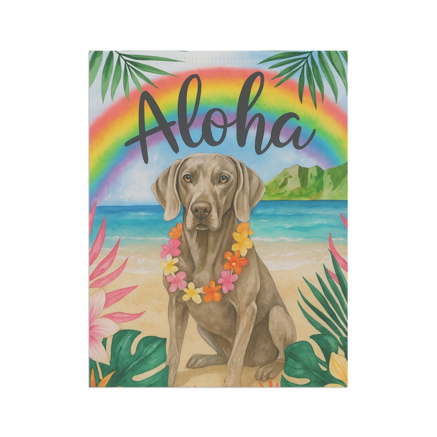 Printify Garden Flag Weimaraner Dog Aloha Luau Garden Flag