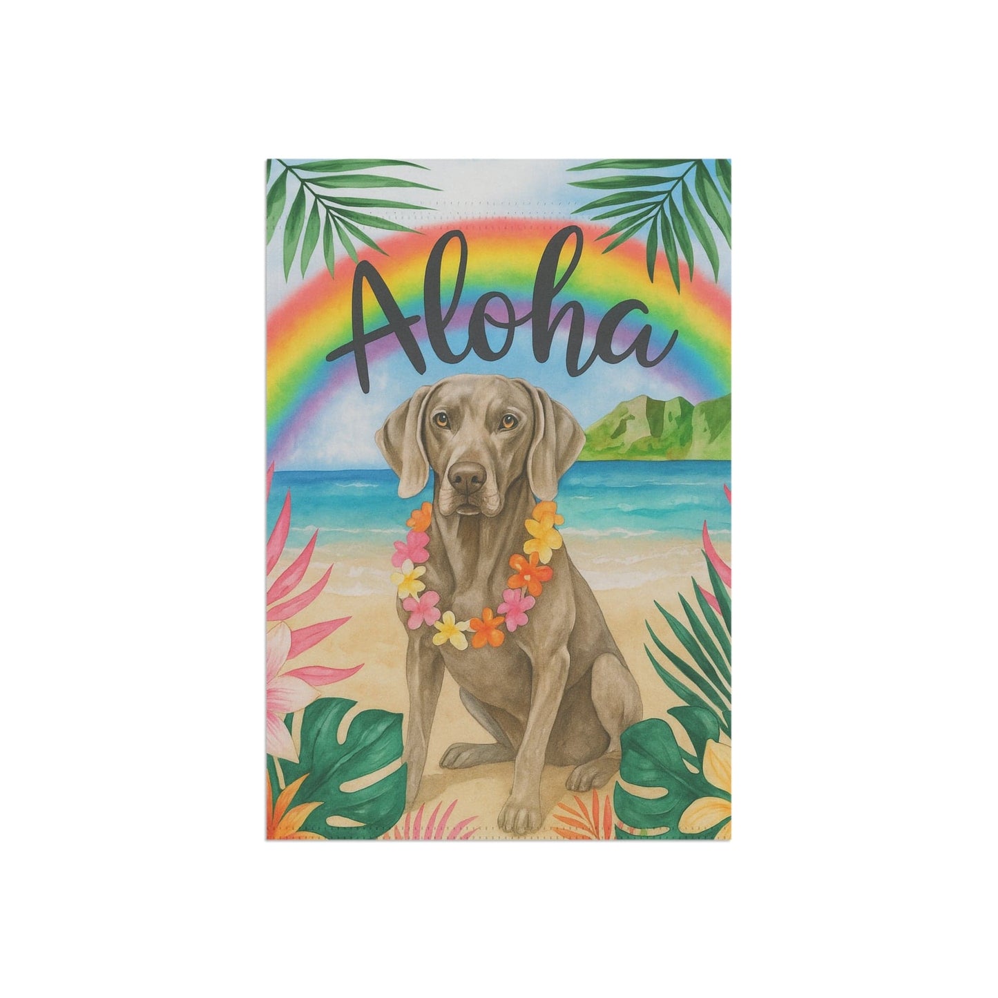 Printify Garden Flag Weimaraner Dog Aloha Luau Garden Flag
