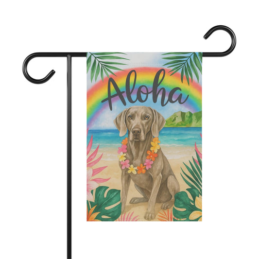 Weimaraner Dog Aloha Luau Garden Flag