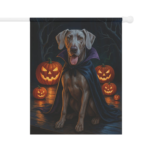 Weimaraner Dog Garden Flag – Vampire Pumpkin Yard Banner, Fall Outdoor Decor 24.5'' × 32''