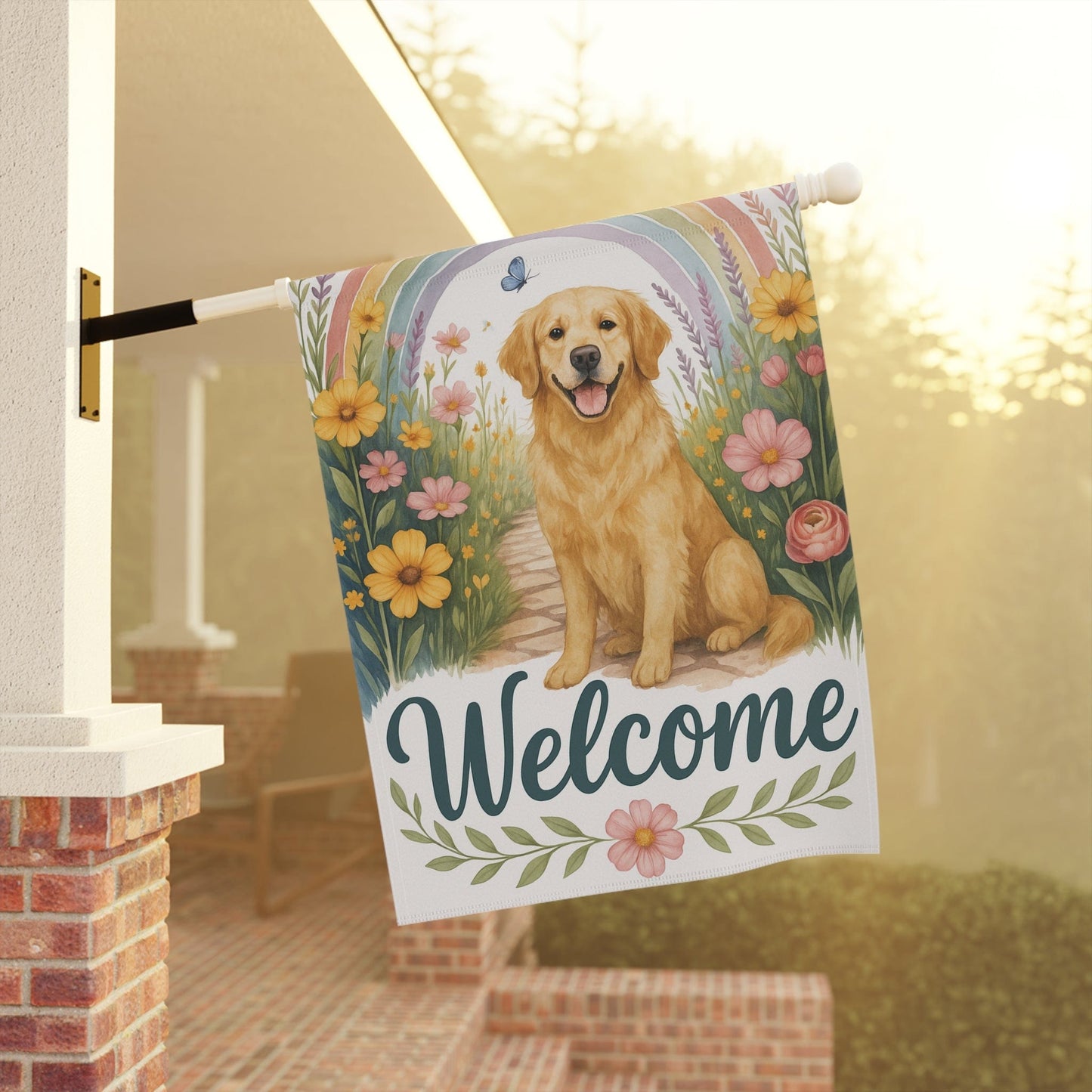 Welcome Golden Retriever Garden Flag