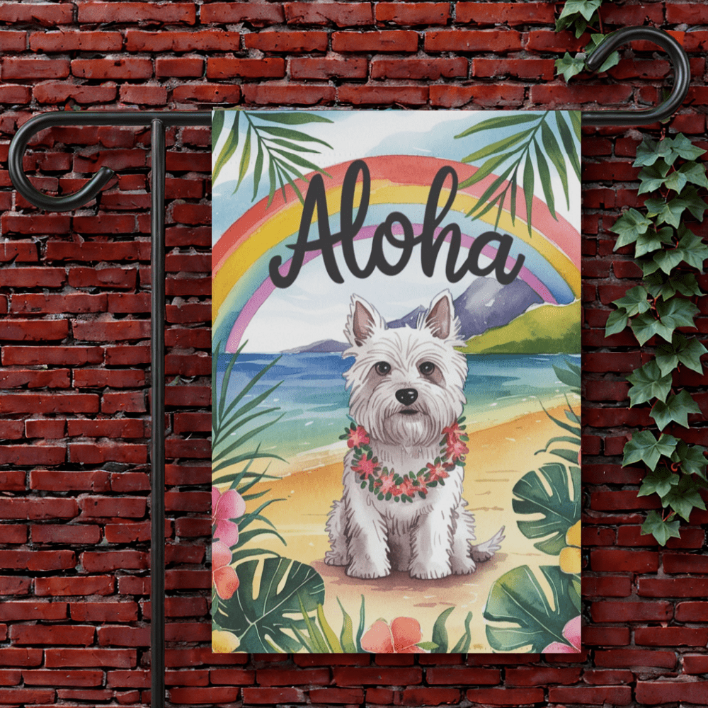 Printify Garden Flag 12'' × 18'' West Highland Westie Terrier Aloha Garden Flag