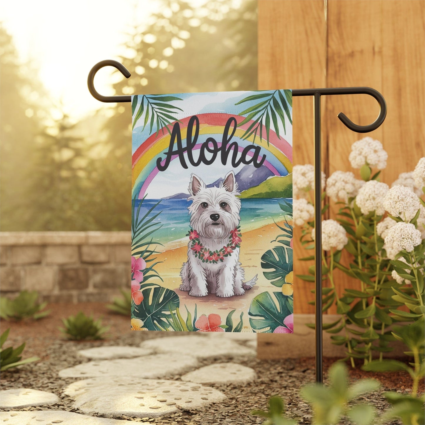 Printify Garden Flag West Highland Westie Terrier Aloha Garden Flag