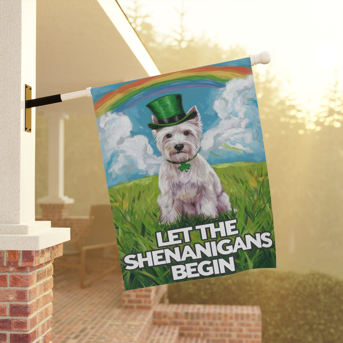 Printify Home Decor Westie St. Patrick's Day Lawn Flag, Rainbow Leprechaun Dog, Pet Garden Flag, Front Yard Lawn Decor