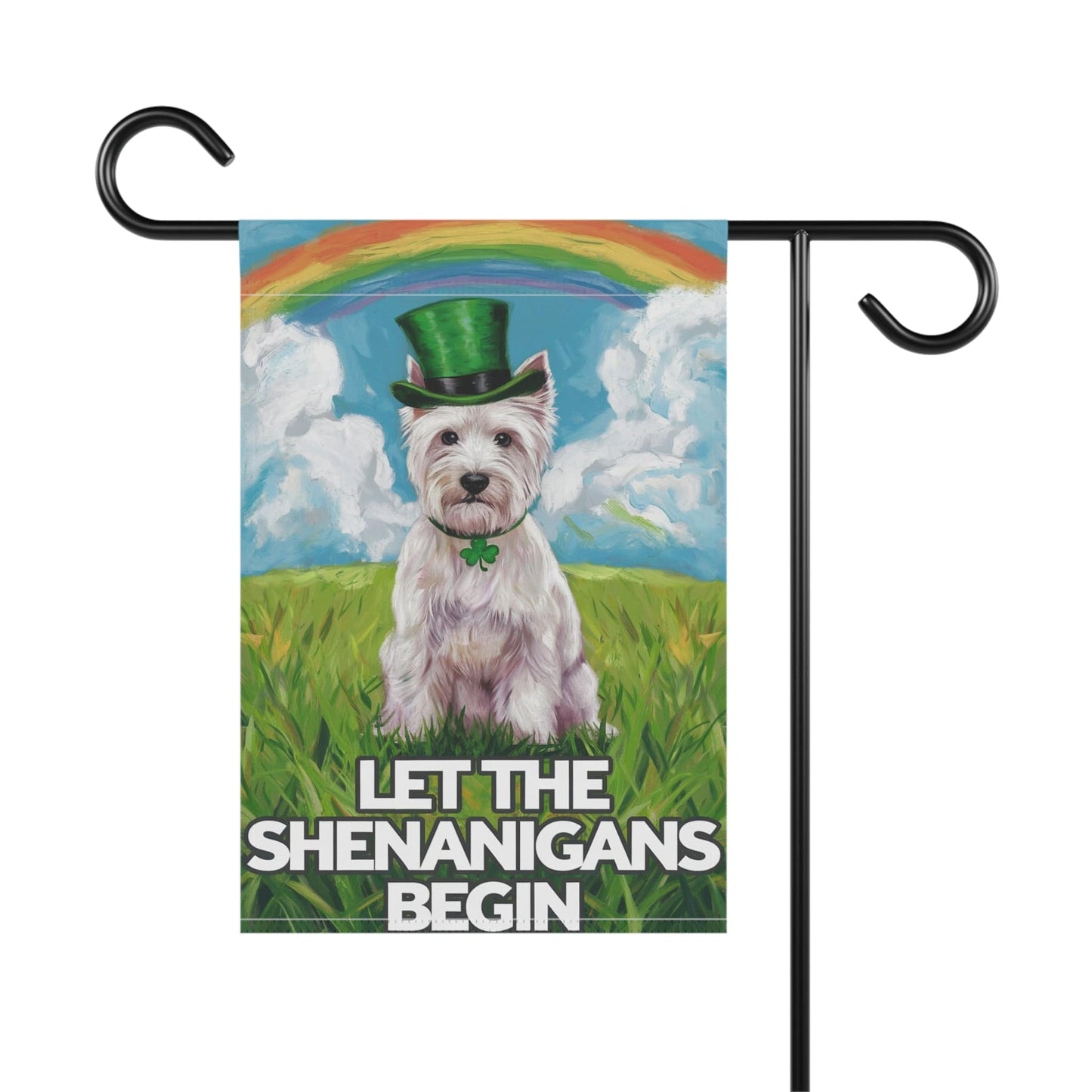 Printify Home Decor Westie St. Patrick's Day Lawn Flag, Rainbow Leprechaun Dog, Pet Garden Flag, Front Yard Lawn Decor