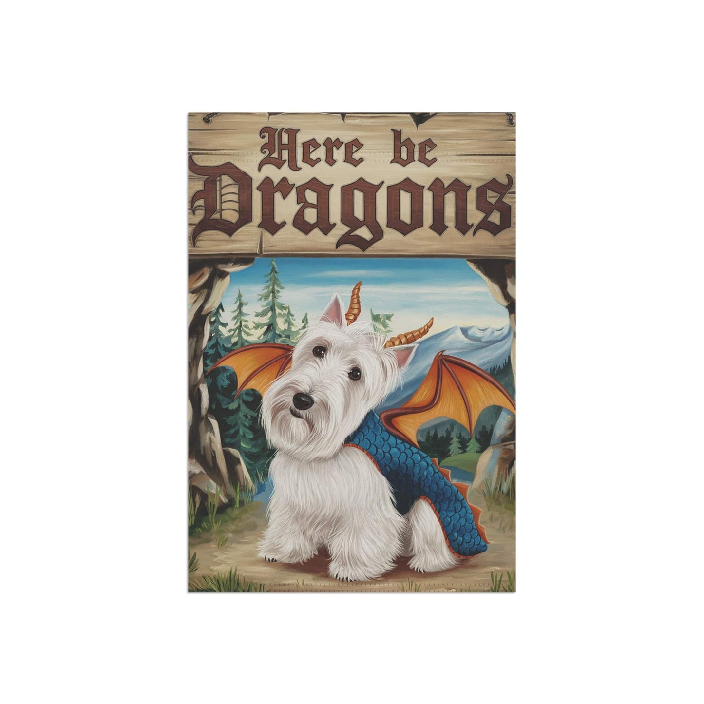 Printify Home Decor Westie Terrier Dog Dragon Garden Flag, Fantasy Pet Yard Spring Decor, Housewarming Halloween