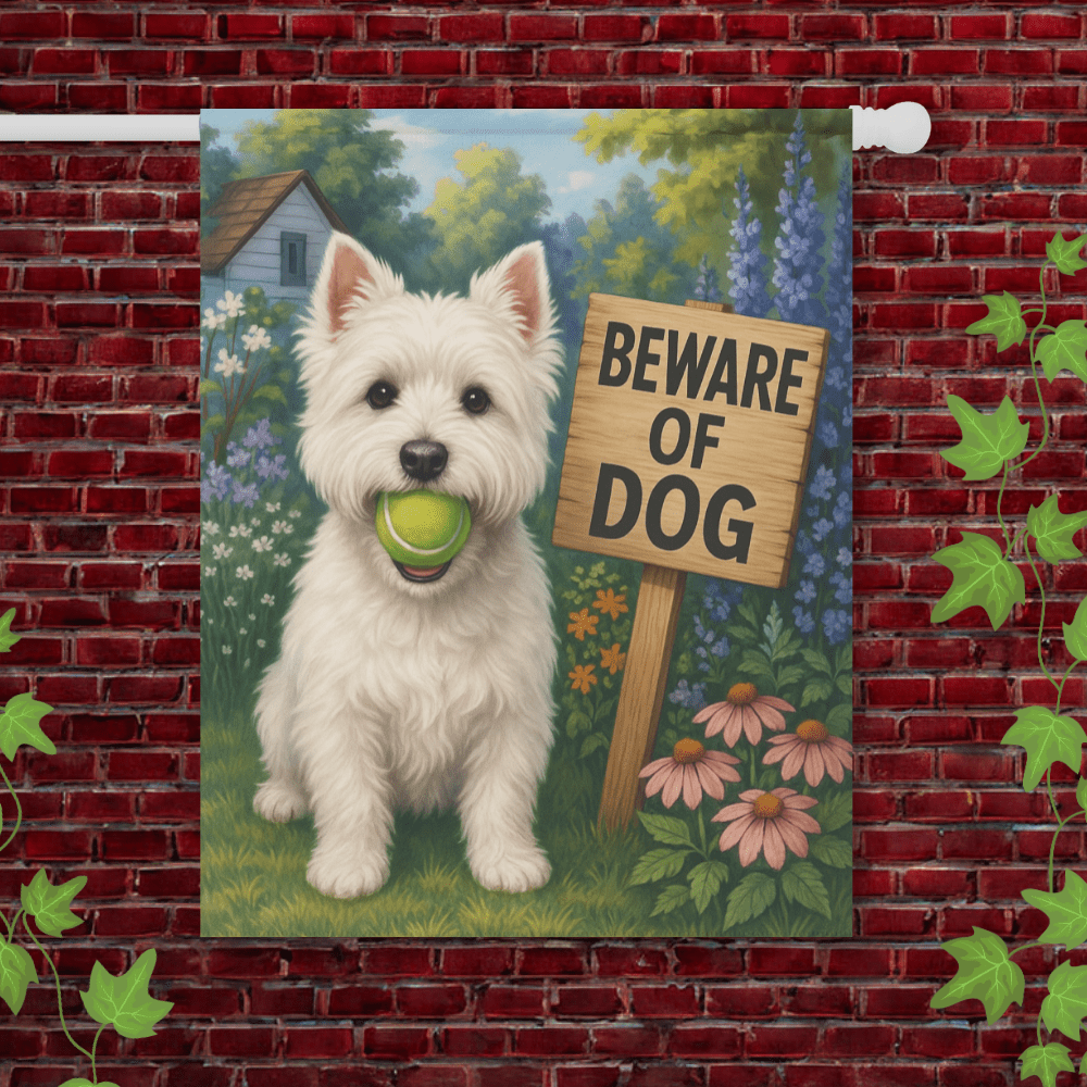 Printify Garden Flag 24.5'' × 32'' Westie West Highland Terrier Funny Beware Garden Flag
