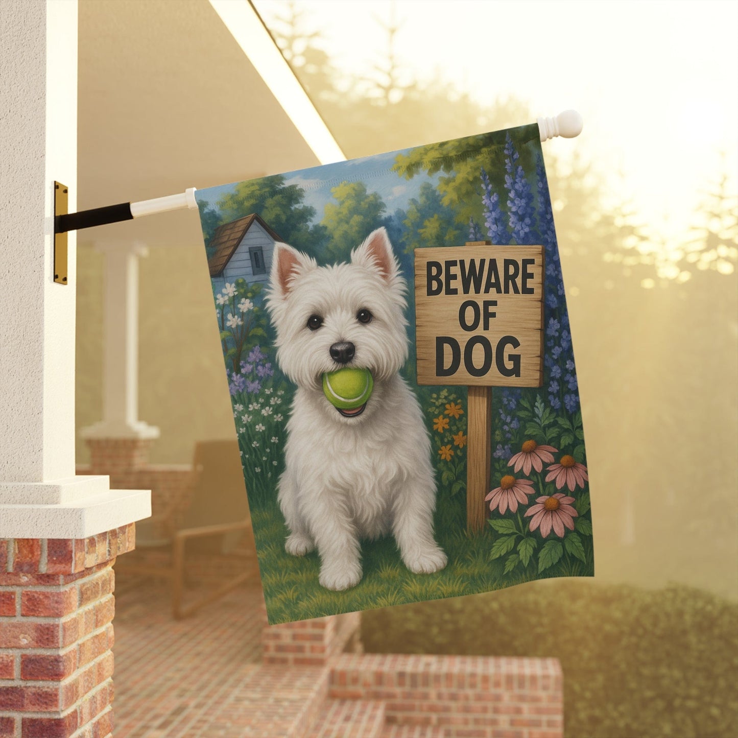 Printify Garden Flag Westie West Highland Terrier Funny Beware Garden Flag