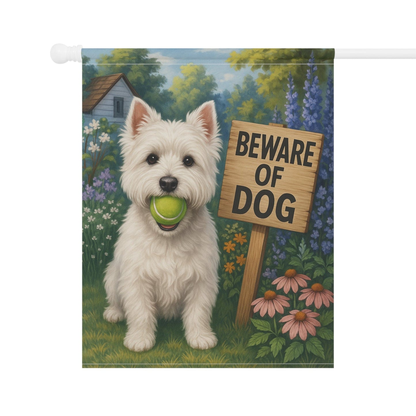 Printify Garden Flag Westie West Highland Terrier Funny Beware Garden Flag