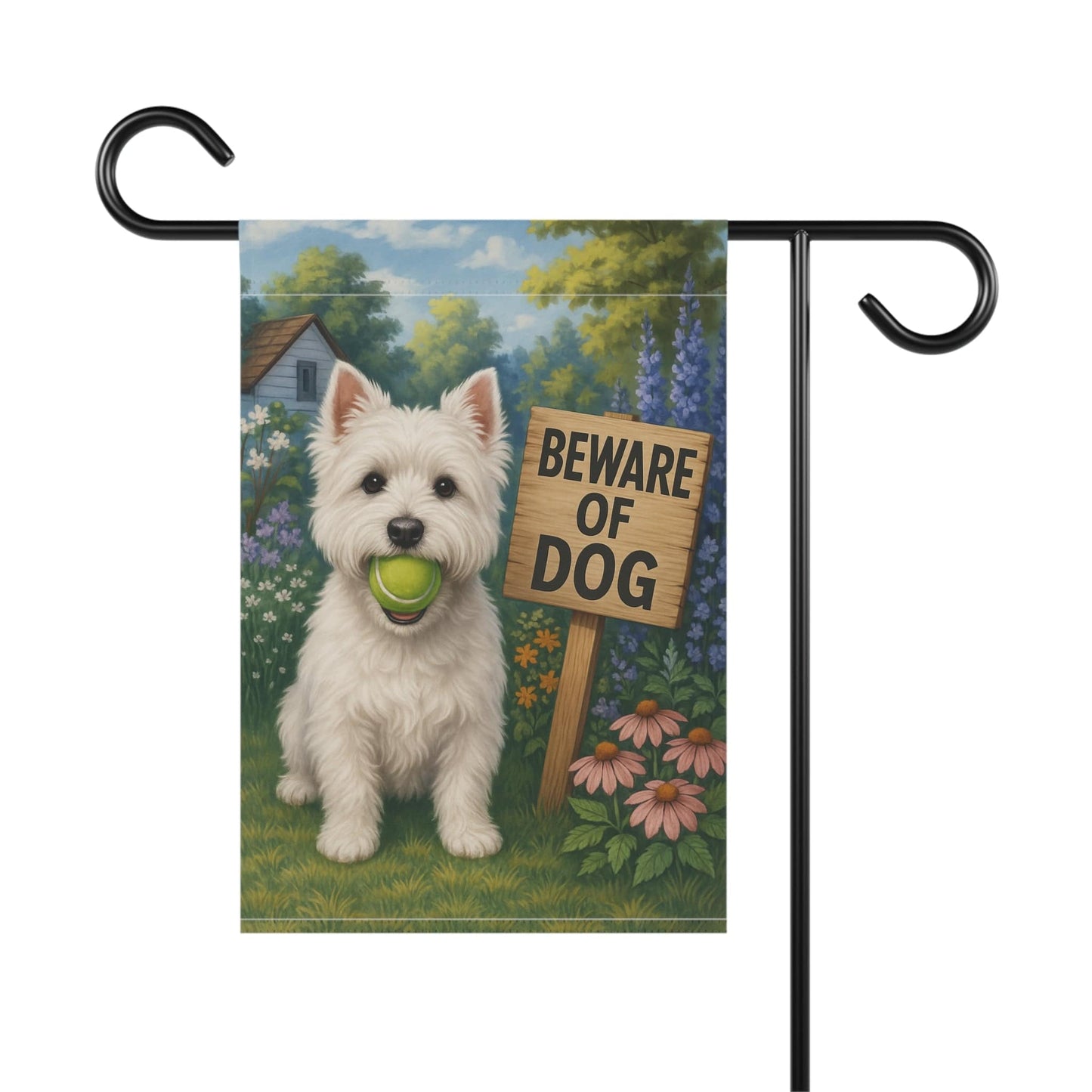 Printify Garden Flag Westie West Highland Terrier Funny Beware Garden Flag