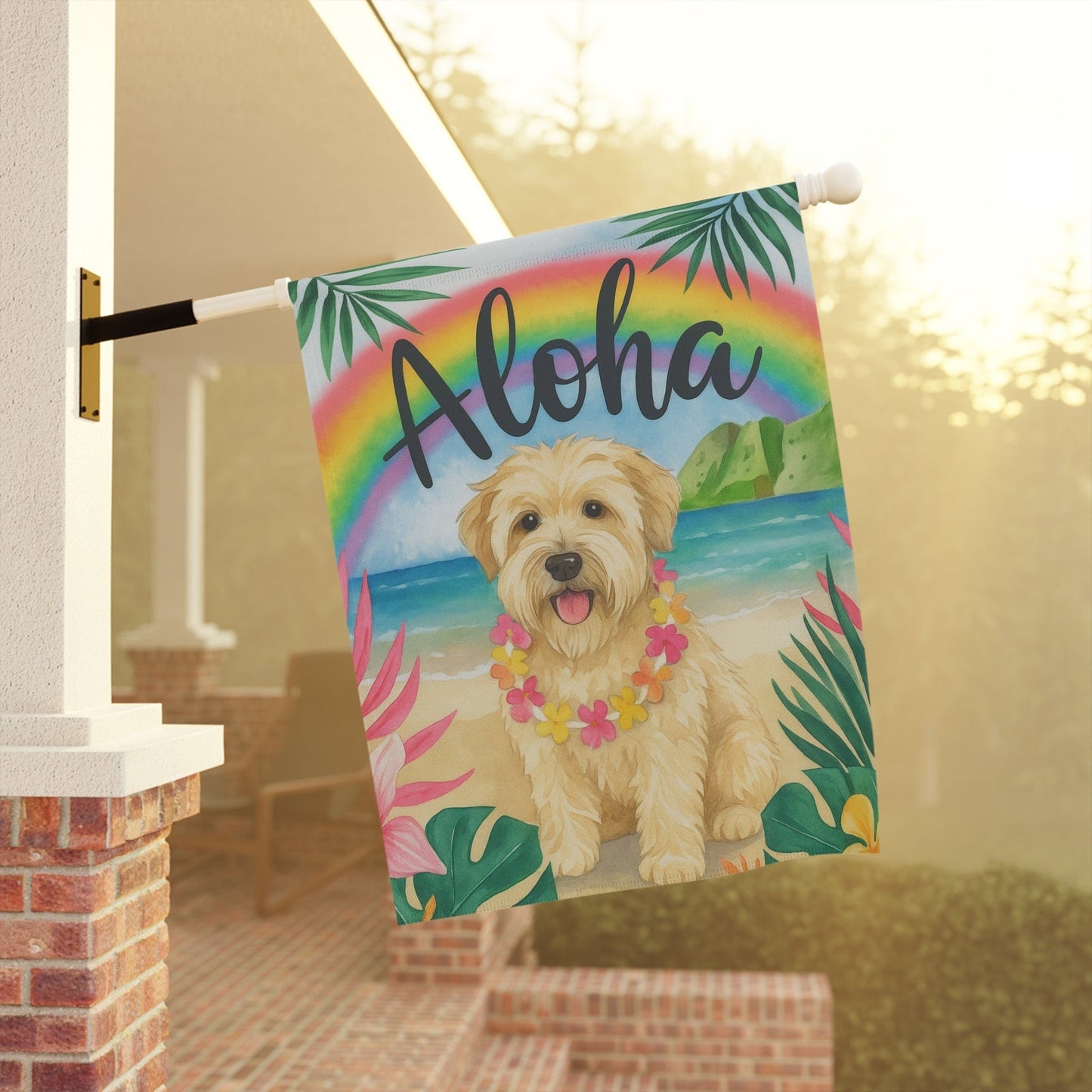 Printify Garden Flag Wheaten Terrier Dog Aloha Luau Garden Flag