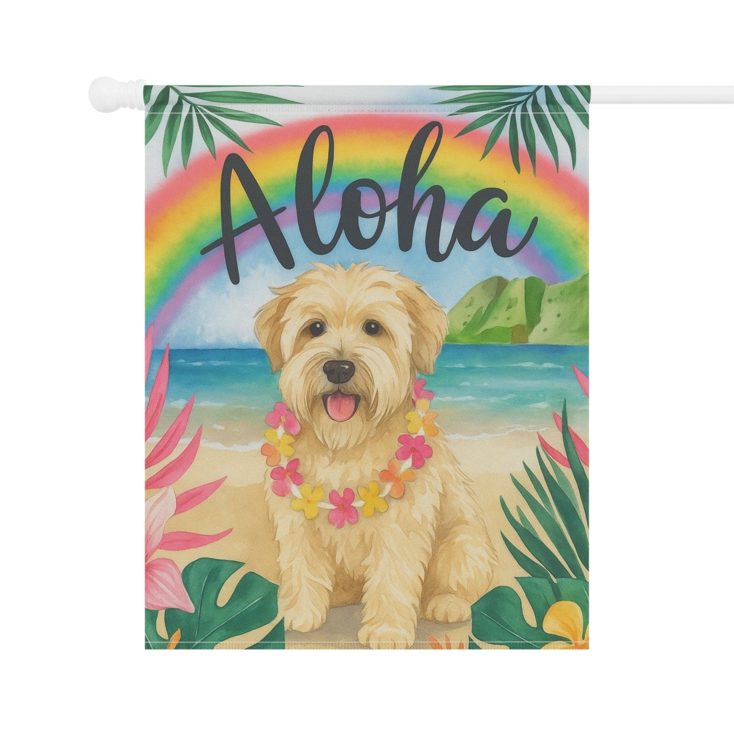 Printify Garden Flag Wheaten Terrier Dog Aloha Luau Garden Flag