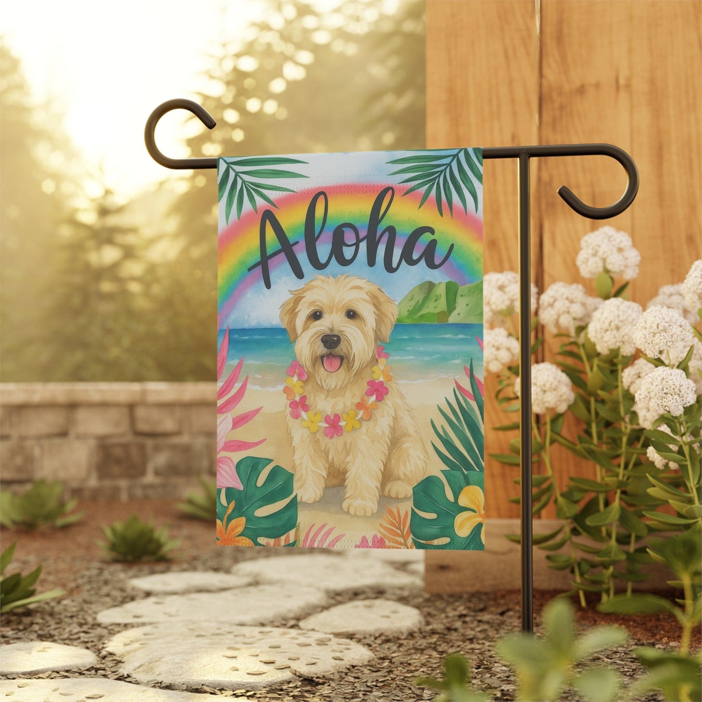 Printify Garden Flag Wheaten Terrier Dog Aloha Luau Garden Flag