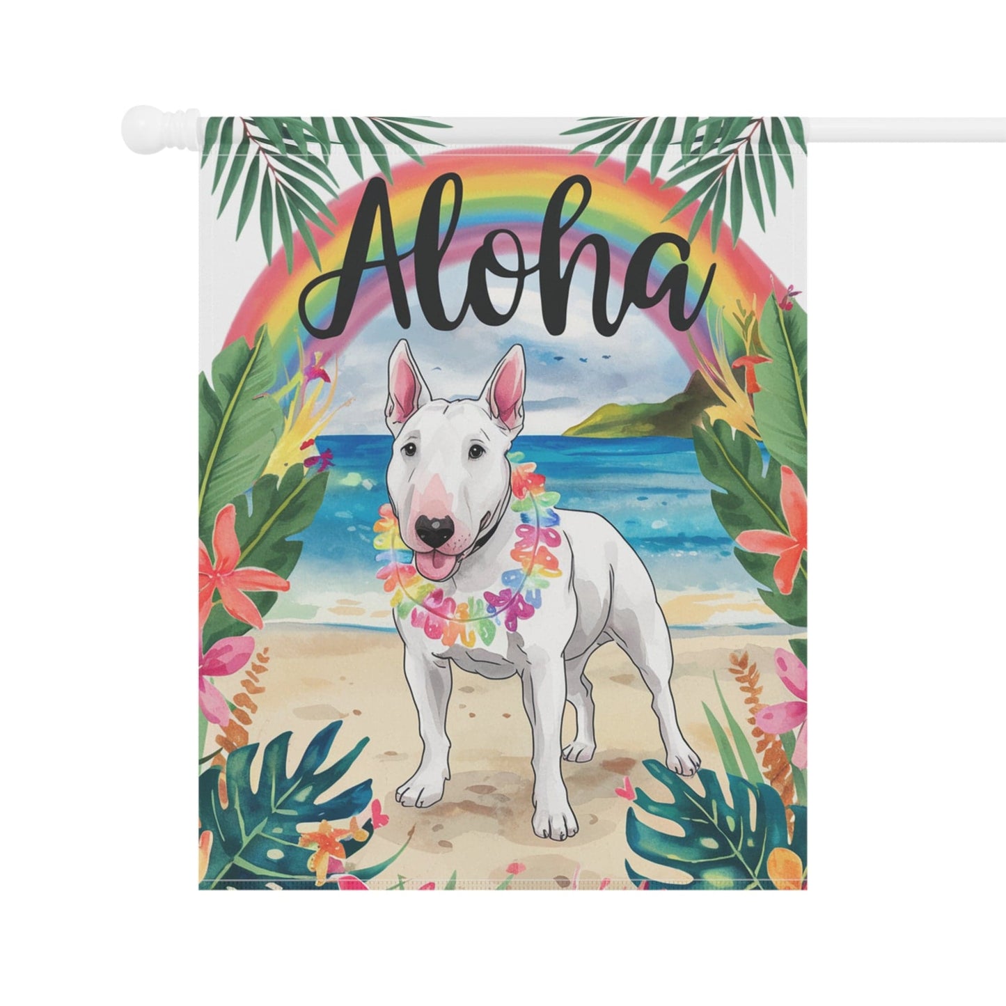 Printify Garden Flag White Bull Terrier Aloha Garden Flag