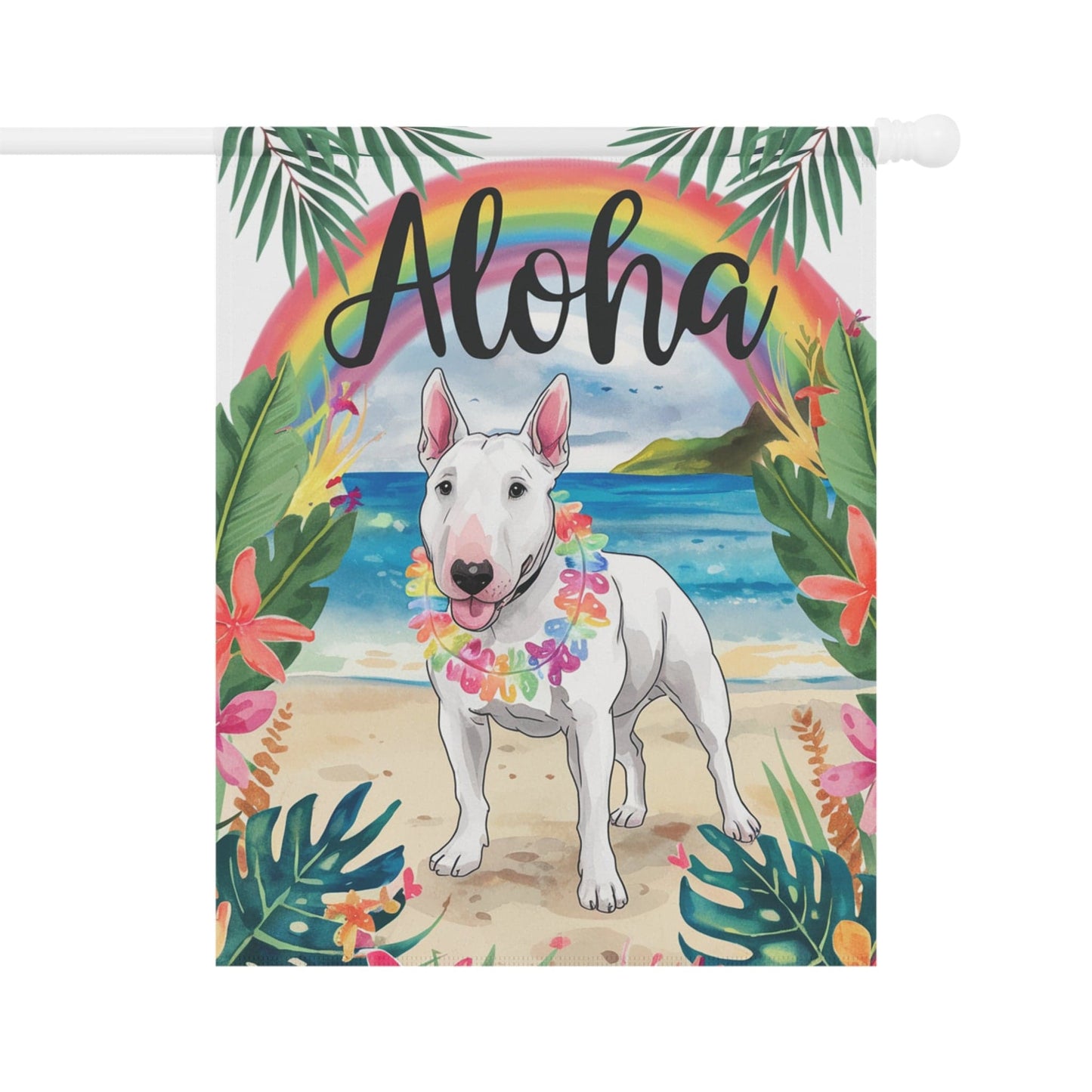 Printify Garden Flag White Bull Terrier Aloha Garden Flag