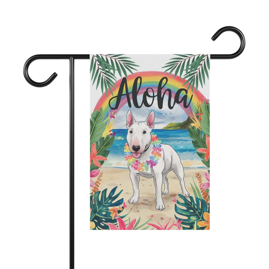 White Bull Terrier Aloha Garden Flag