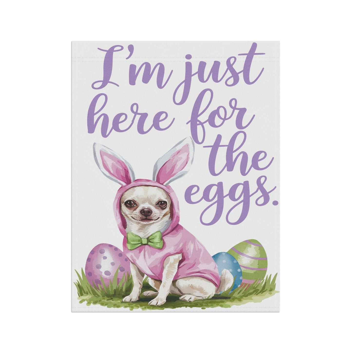 Printify Home Decor White Chihuahua Easter Bunny Rabbit Dog Yard Flag, Colorful Spring Holiday Funny Garden Flag, Lawn Decor