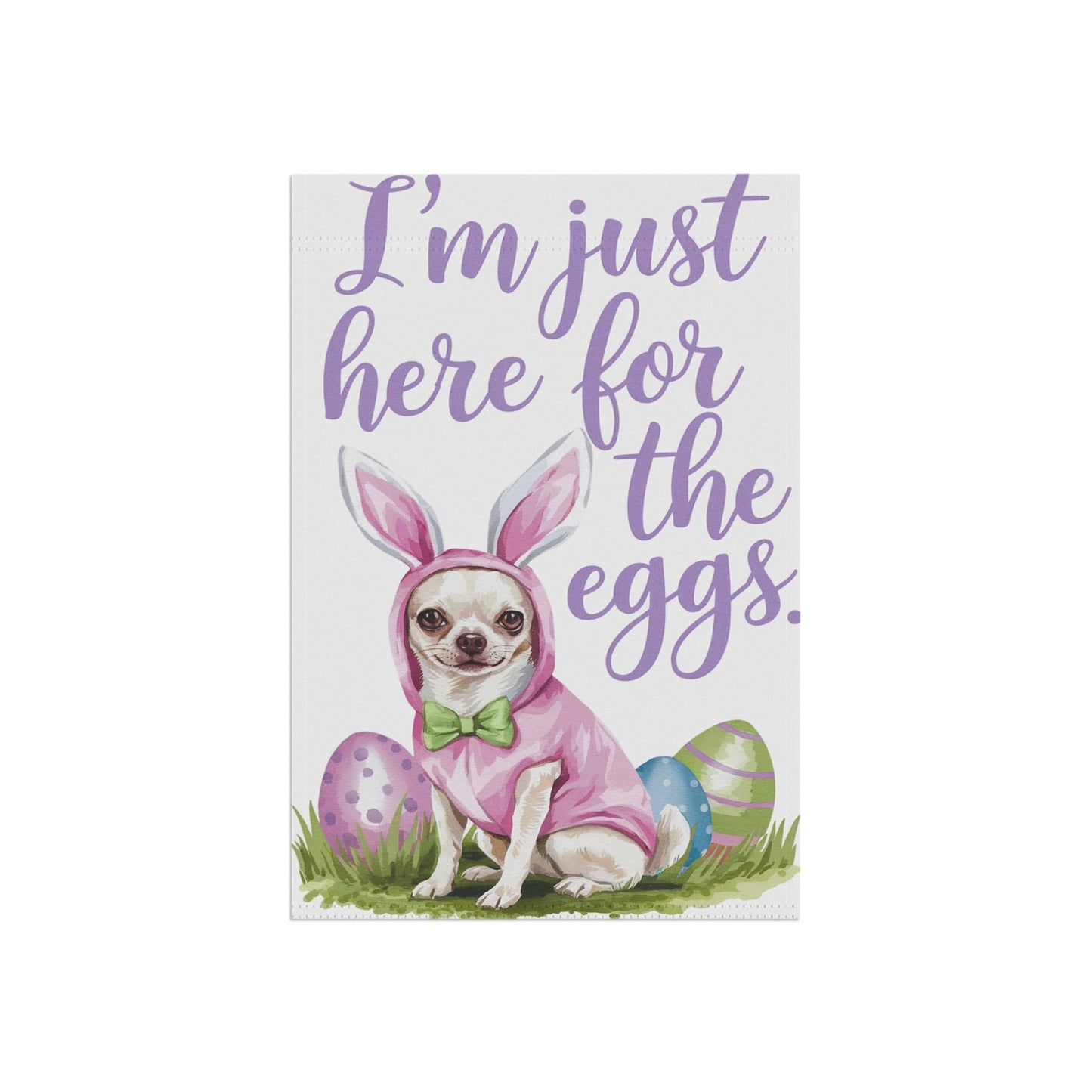 Printify Home Decor White Chihuahua Easter Bunny Rabbit Dog Yard Flag, Colorful Spring Holiday Funny Garden Flag, Lawn Decor