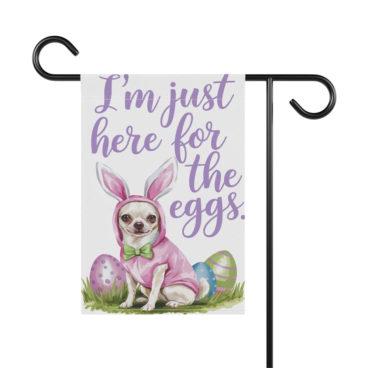 Printify Home Decor White Chihuahua Easter Bunny Rabbit Dog Yard Flag, Colorful Spring Holiday Funny Garden Flag, Lawn Decor