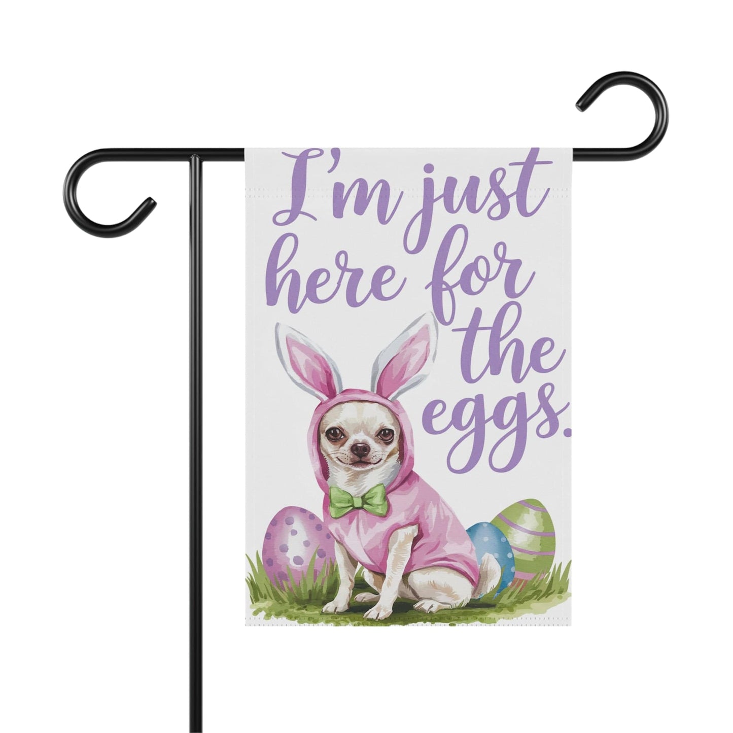 Printify Home Decor 12'' × 18'' White Chihuahua Easter Bunny Rabbit Dog Yard Flag, Colorful Spring Holiday Funny Garden Flag, Lawn Decor
