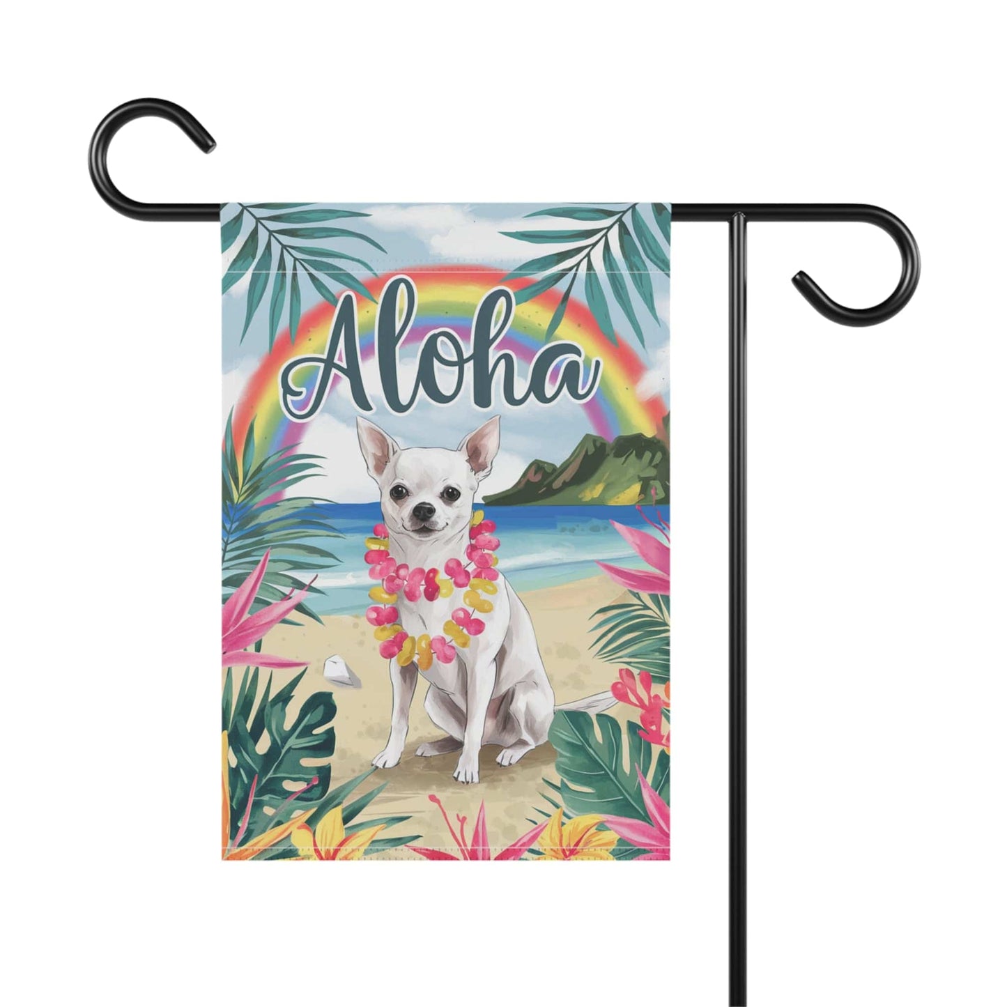 Printify Garden Flag White Chihuahua Hawaii Garden Flag