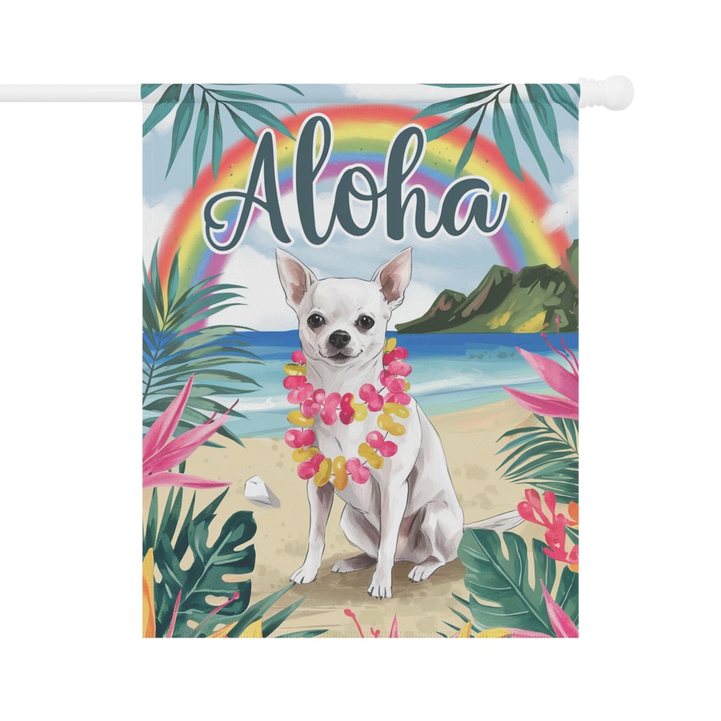 Printify Garden Flag White Chihuahua Hawaii Garden Flag