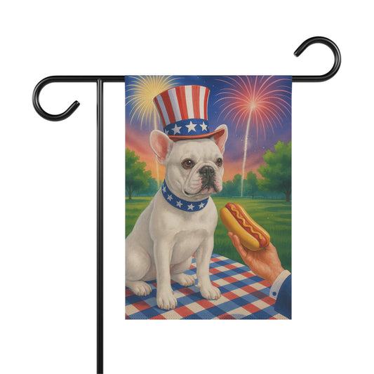 White French Bulldog 4th July Garden Flag