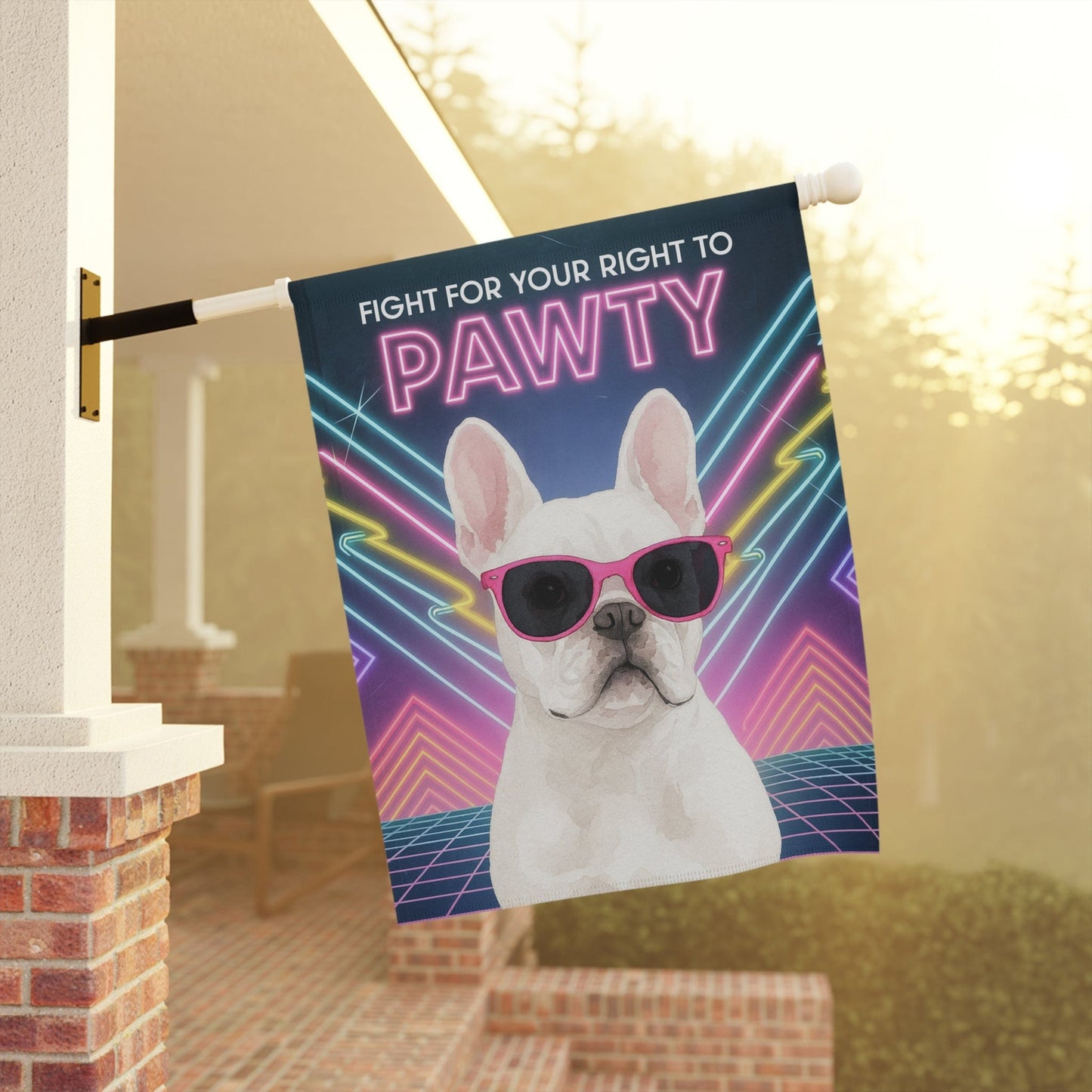 White French Bulldog 80s Party Garden Flag