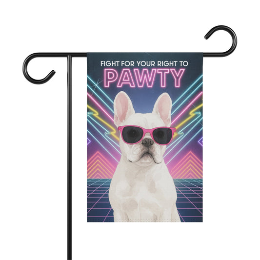 White French Bulldog 80s Party Garden Flag