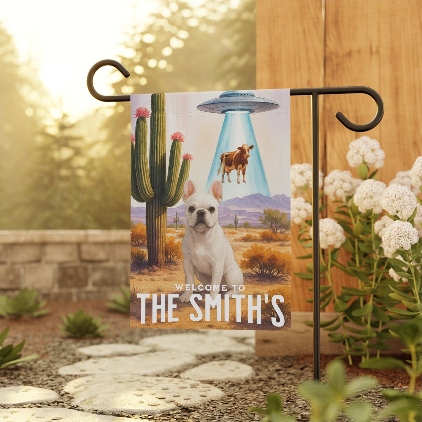 Printify Garden Flag White French Bulldog Aliens Garden Flag