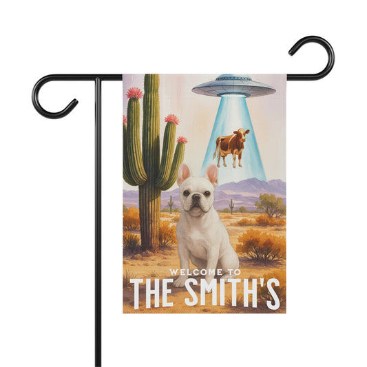 White French Bulldog Aliens Garden Flag