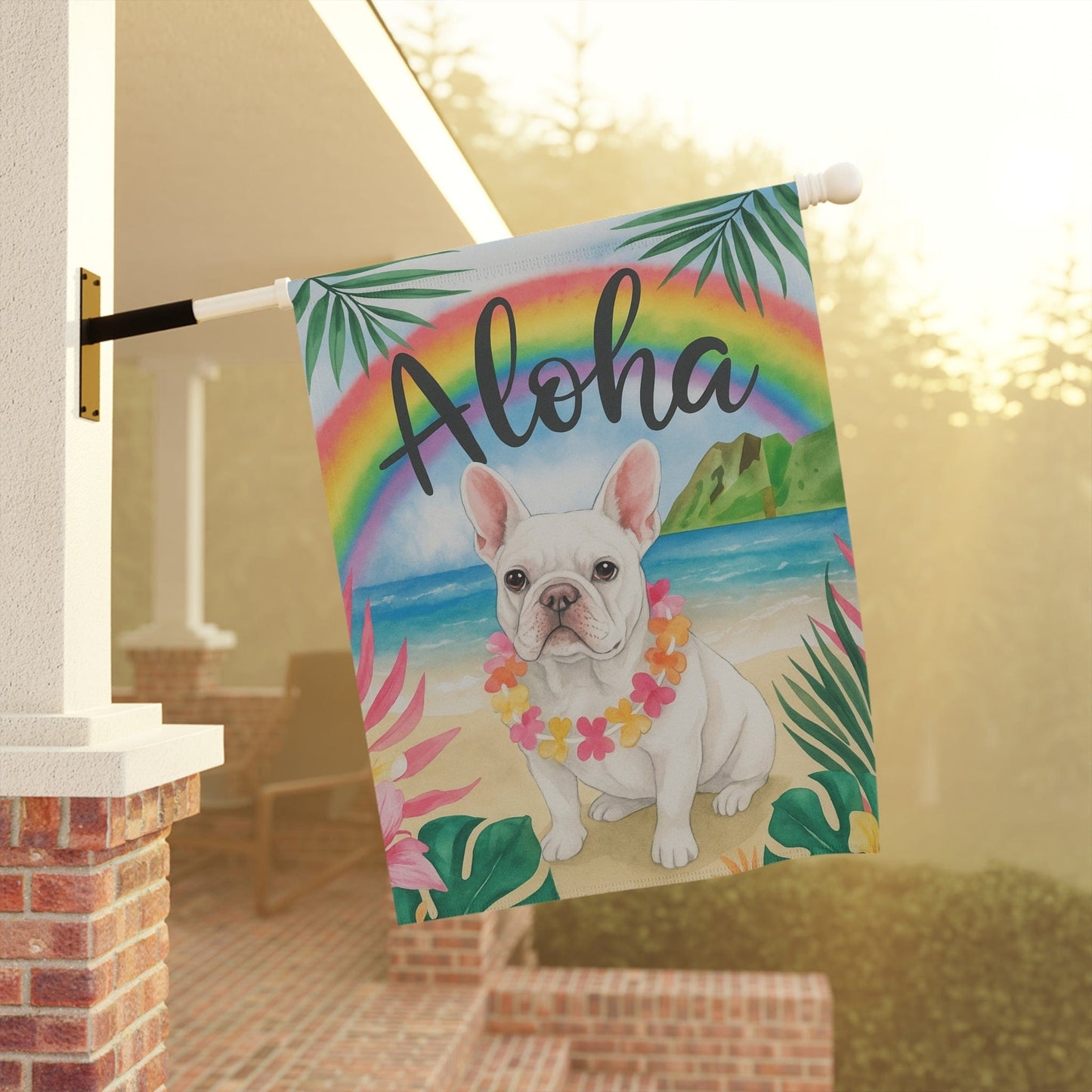 White French Bulldog Aloha Garden Flag