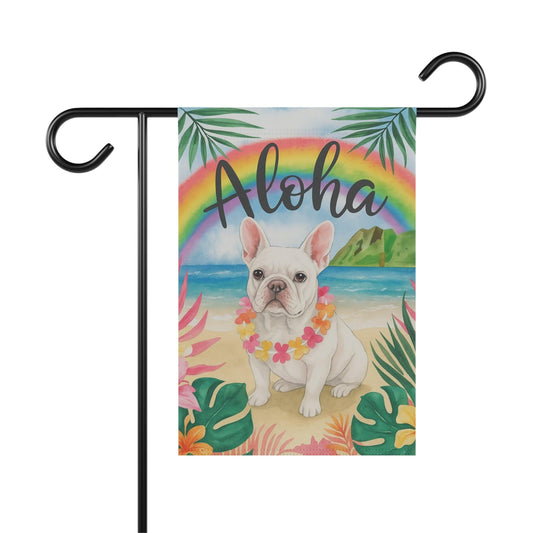 White French Bulldog Aloha Garden Flag