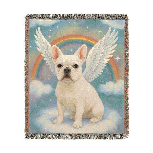 White French Bulldog Angel Woven Blanket